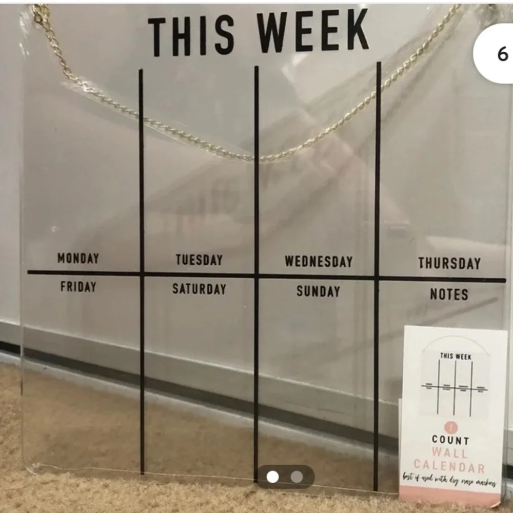 🖤5/$25 This week acrylic calendar gold chain dry erase weekly hanging